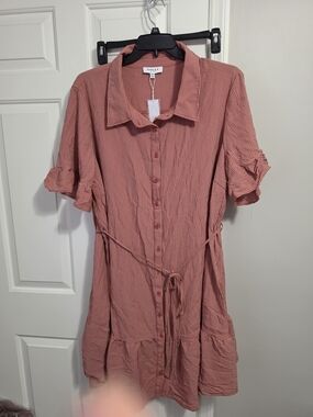 Gilli Striped Button Down Ruffle Tiered Shirt Dress NWT 3x